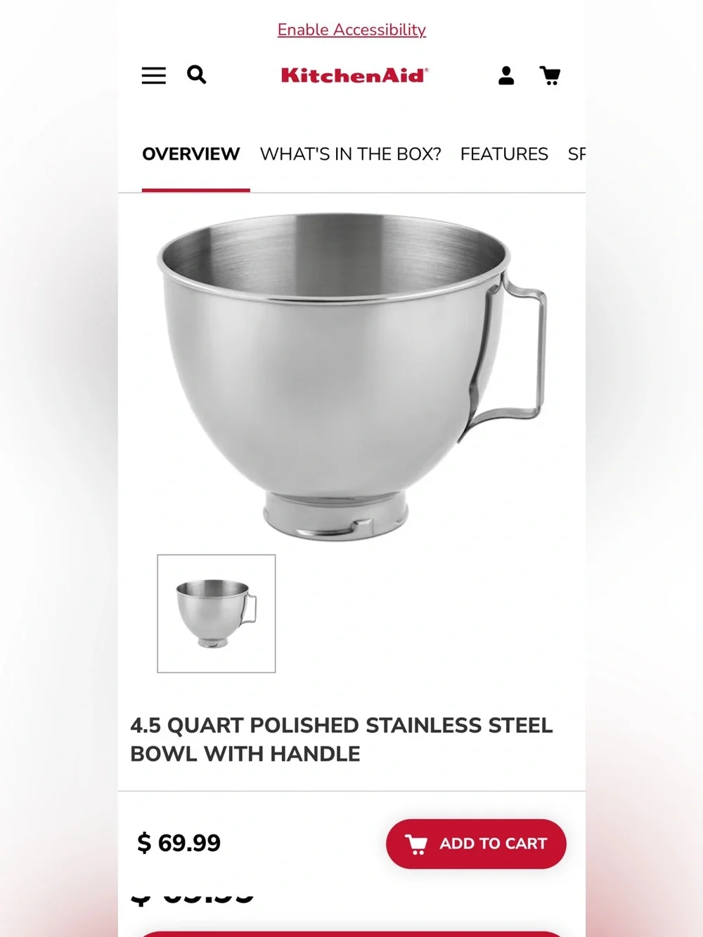 KitchenAid stainless steel bowl K 45